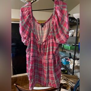 Torrid Pink and Green Plaid Babydoll Scoop Neck